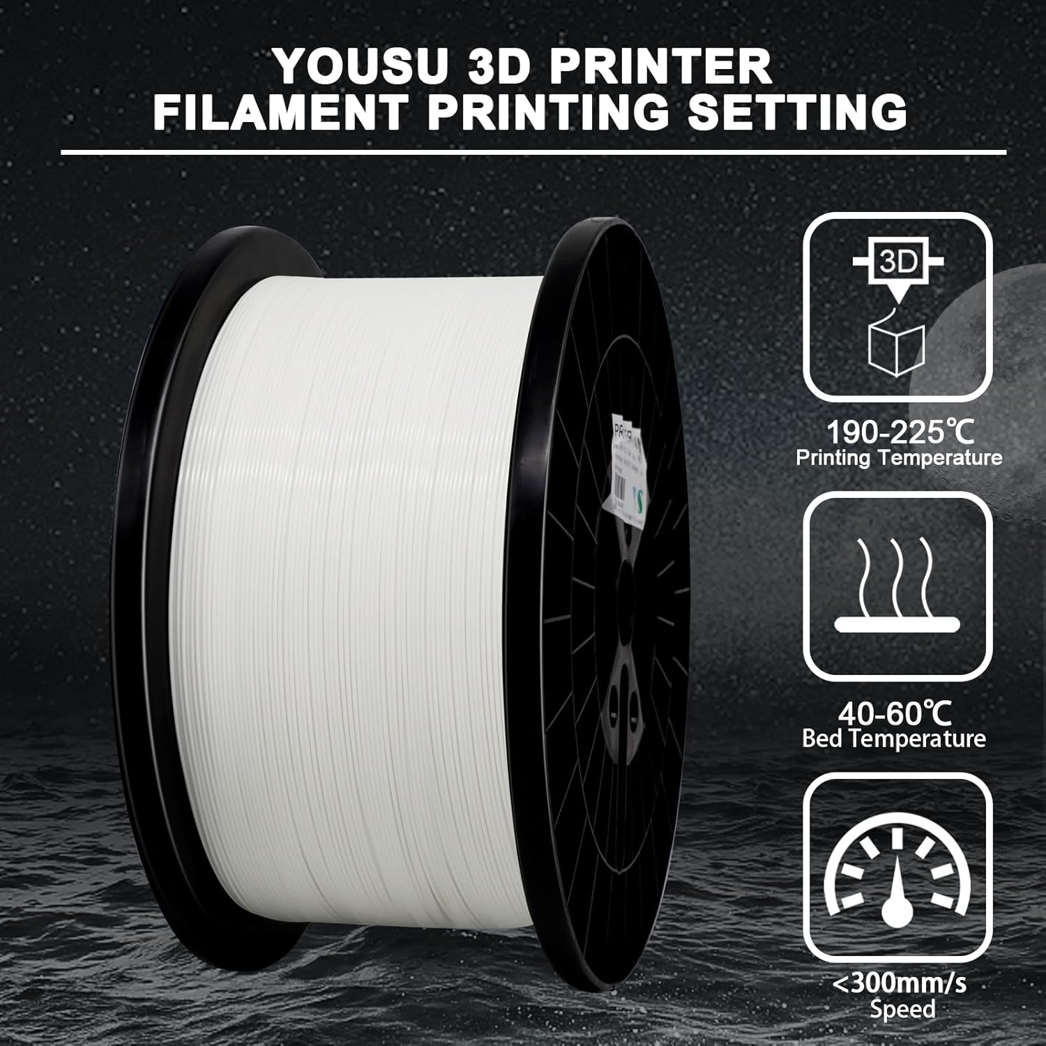 YOUSU 5KG(11lbs) PLA Plus Filament 1.75mm White, PLA+ Filament 1.75mm 3D Printer Filament, Cost Effective Large Roll 3D Printing Filament for Big Projects