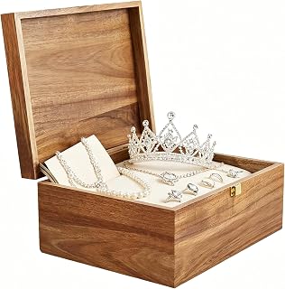 ELFWARRIOR Wooden Keepsake Box with Hinged Lid, Stamps Wood Storage Box,Large Memory Storage Box for Keepsakes,Crafts,Photo,Postcards, Jewelry-Natural (Only Box)