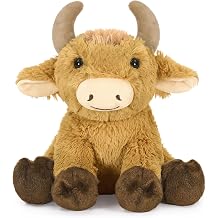 Ditucu Bull Stuffed Animal 8 inch Cute Realistic Cow Plush Toys Ultra Soft Plushies Gifts for Kids Khaki
