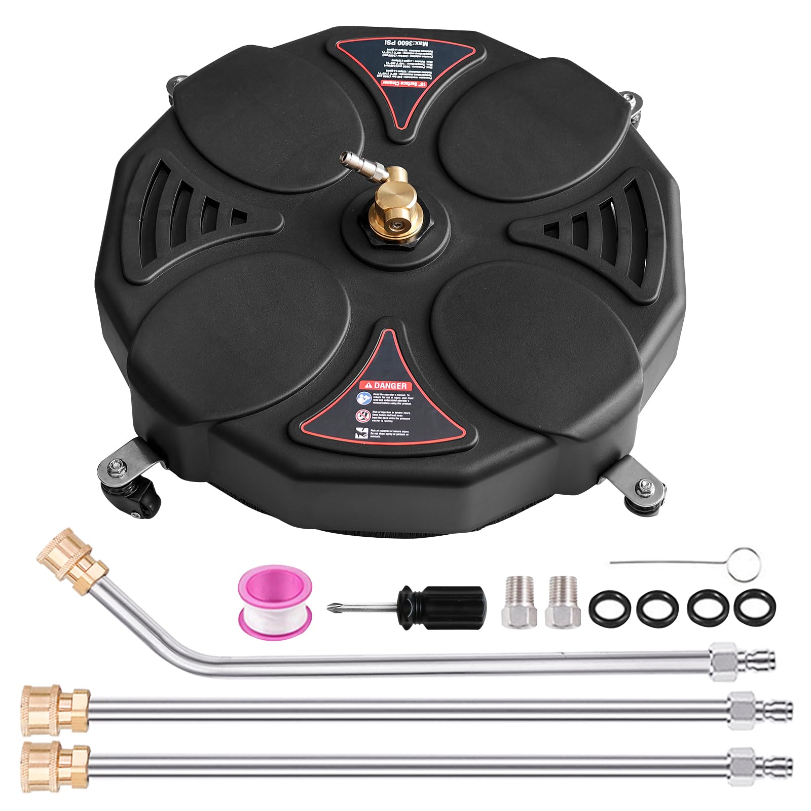 Selkie 14" Pressure Washer Surface Cleaner, Power Washer Driveway Attachment with 2 Power Washer Extension Wands&4 Replacement Nozzles&360 Rotating Turbo Nozzle,4000 PSI