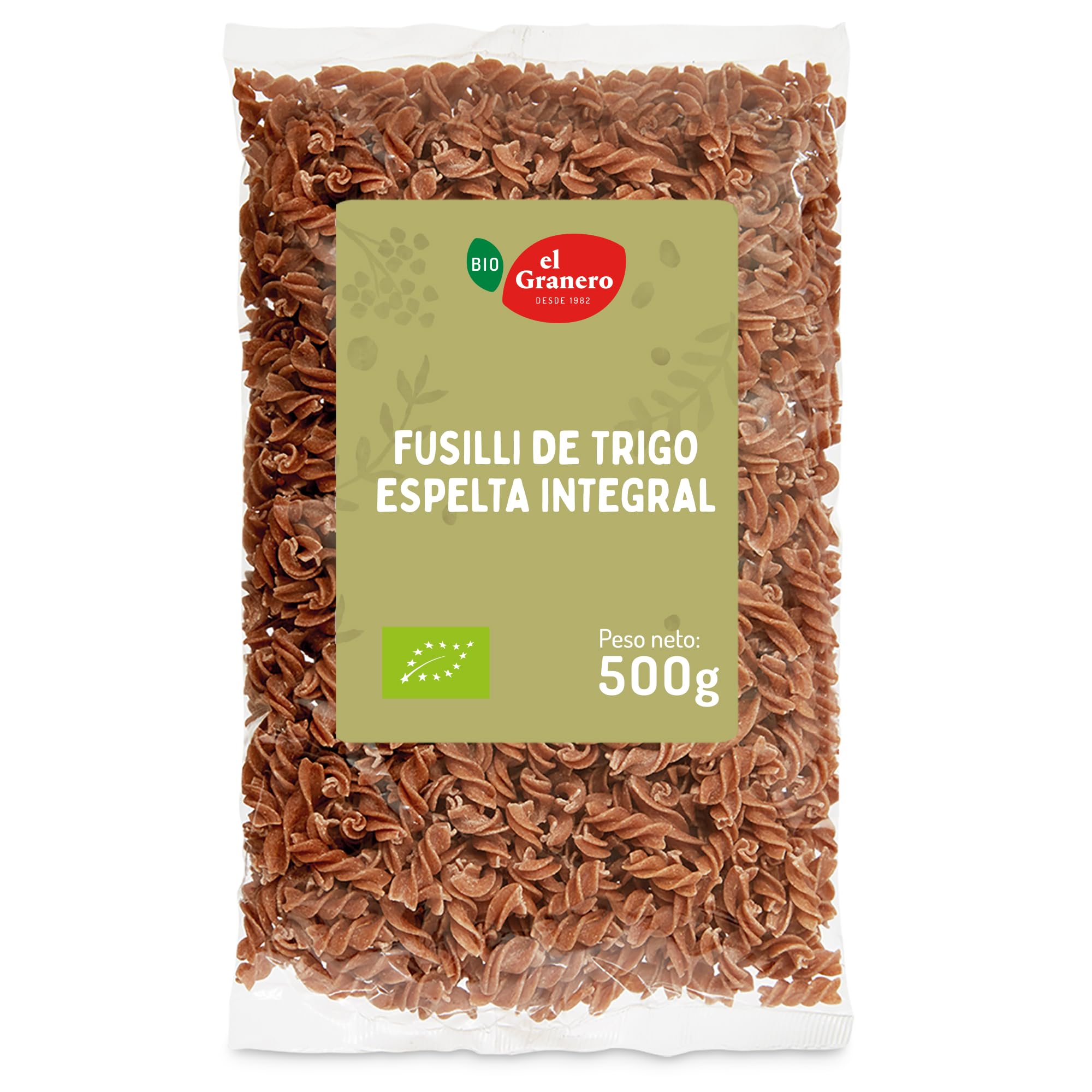 El Granero Integral - Fusilli de Trigo Espelta Integral BIO - 500 g - Fuente Rica en Proteínas - Alto Aporte Energético - Ideal para Todas las Recetas de Pasta - Apto para Veganos