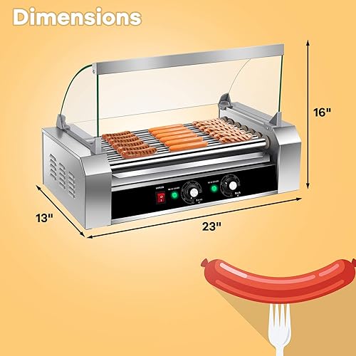 Miniatura 5 de Happygrill Máquina de rodillos para perros calientes, parrilla eléctrica de salchichas con 18 perros calientes, 7 antiadherentes, bandeja de goteo