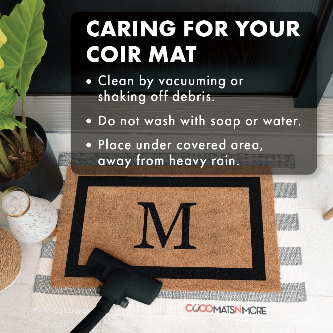COCO MATS 'N MORE Personalized Coco Coir Front Door Mat – Custom Monogrammed Welcome Mat & Porch Rugs for Home & Entrance (16" X 24" | Single Border | Vinyl Backing Non Slip Mat | Made in USA)