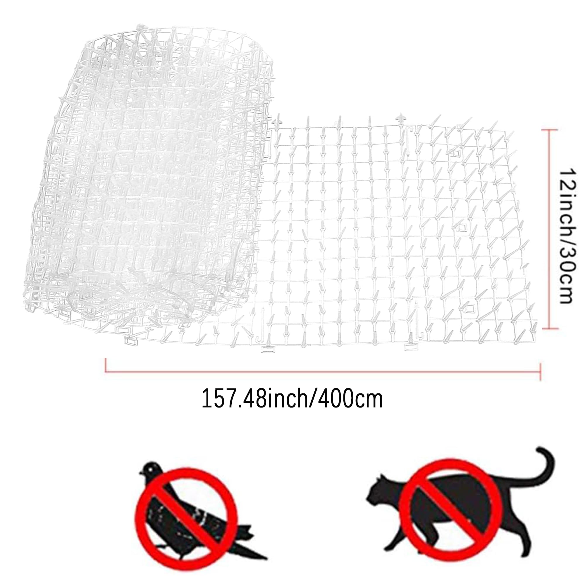 Anti-Chat avec Pointes, 400 x 30cm Empêcher Les Animaux de S'approcher avec 16 Piquets en Métal, Tapis Répulsif avec Epine Grille Pic Tapis pour Jardin, Clôtures,Canapé-Protège Plantes(Blanc)