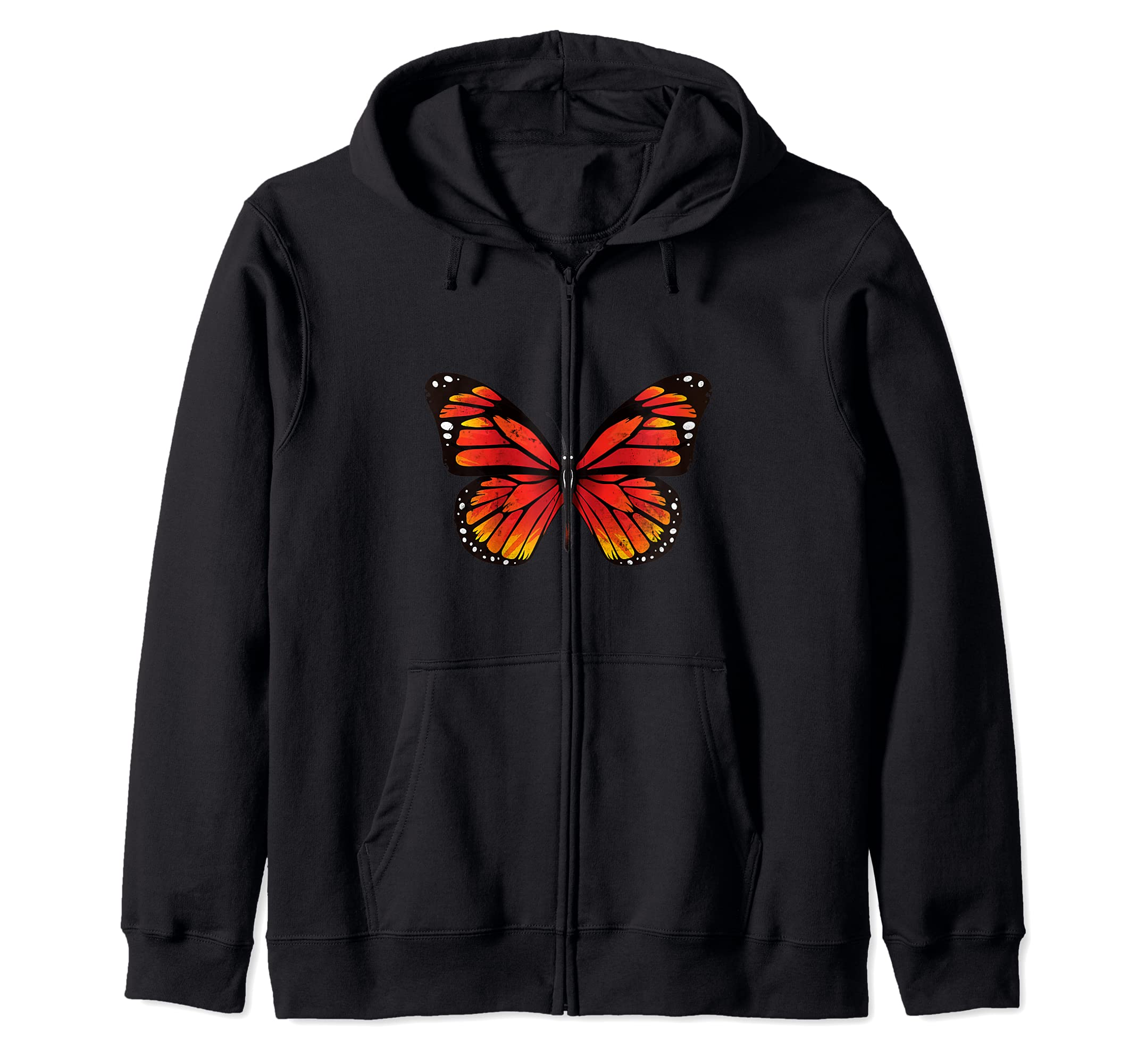 Monarch Butterfly Design Nature Gardening Butterflies Zip Hoodie, Black