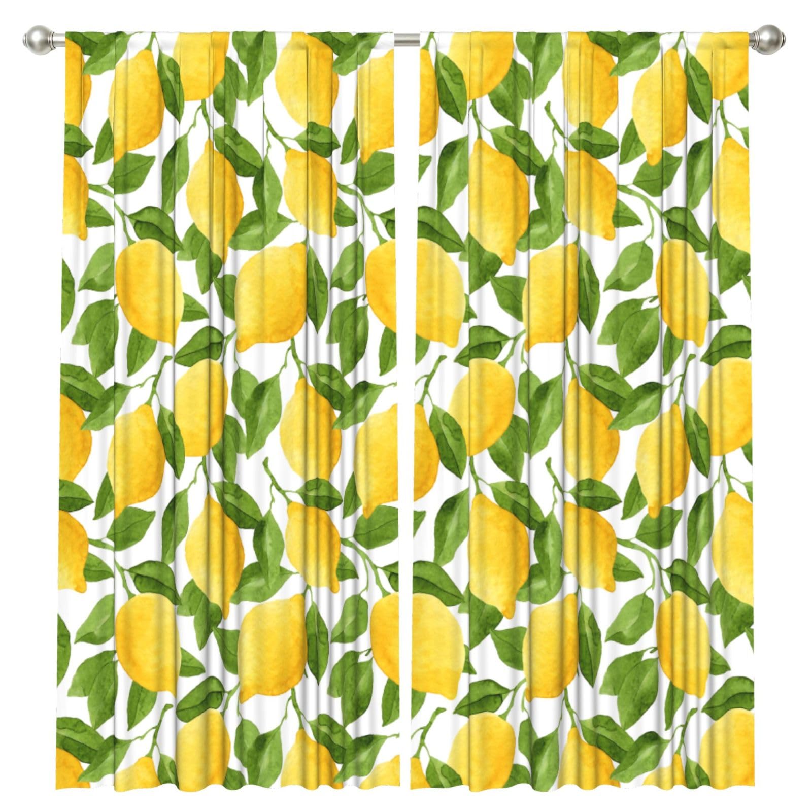InOmak Bright Yellow Watercolor Lemons, 2 Panels Window Curtains 52 x 84 Inch Blackout Curtains for Living Room Bedroom