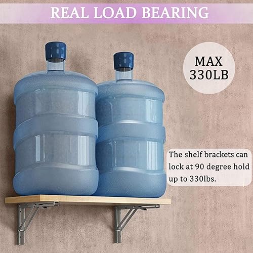 Miniatura 7 de Soportes plegables para estantes, 4 soportes plegables de 12 pulgadas, acero inoxidable resistente, carga máxima, 550 libras, soporte de estante