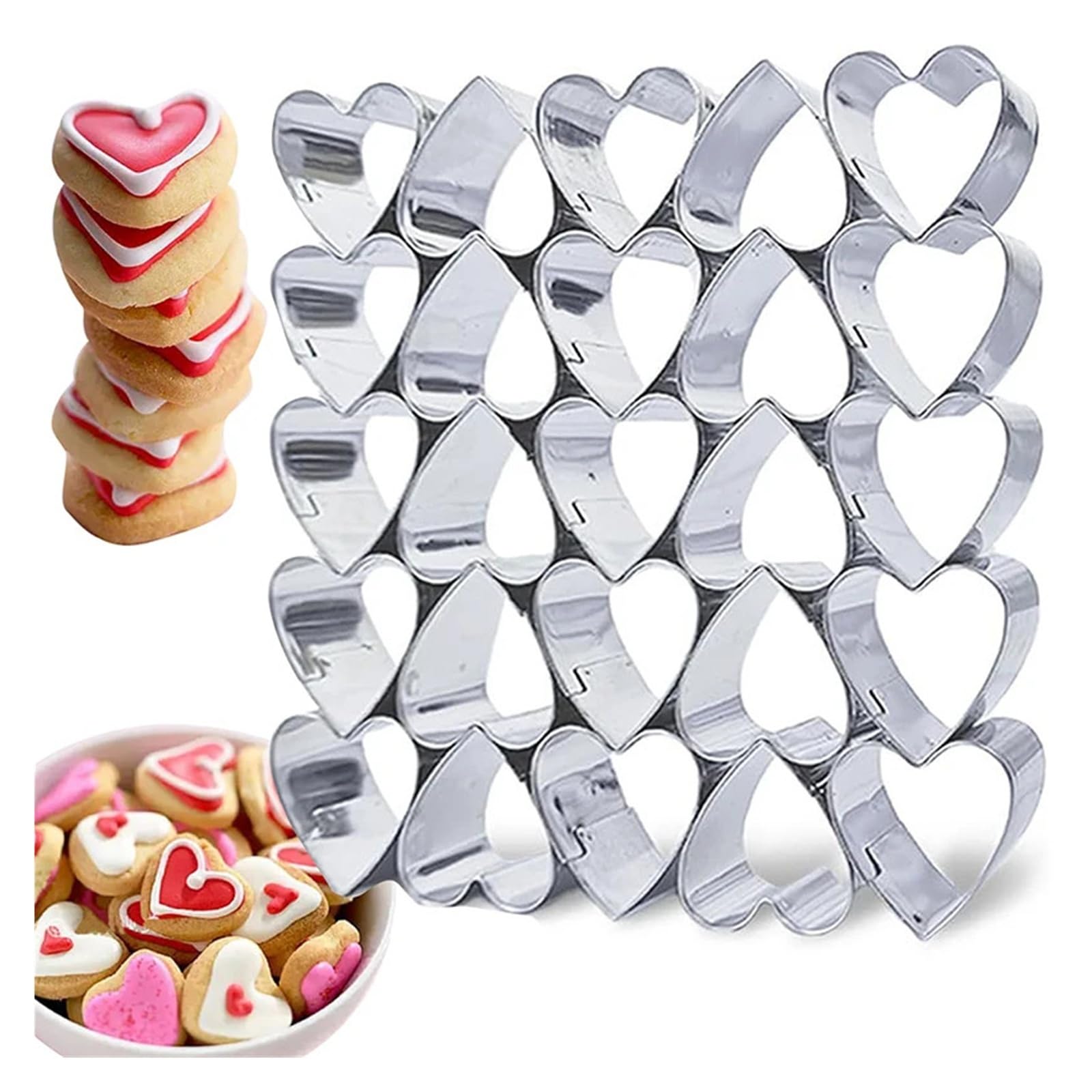 Emporte-pièces en forme de cœur, 25 cavités, petit emporte-pièce en forme de cœur, for la saint-valentin, moules à biscuits de mariage for la cuisson de mini biscuits en acier inoxydable