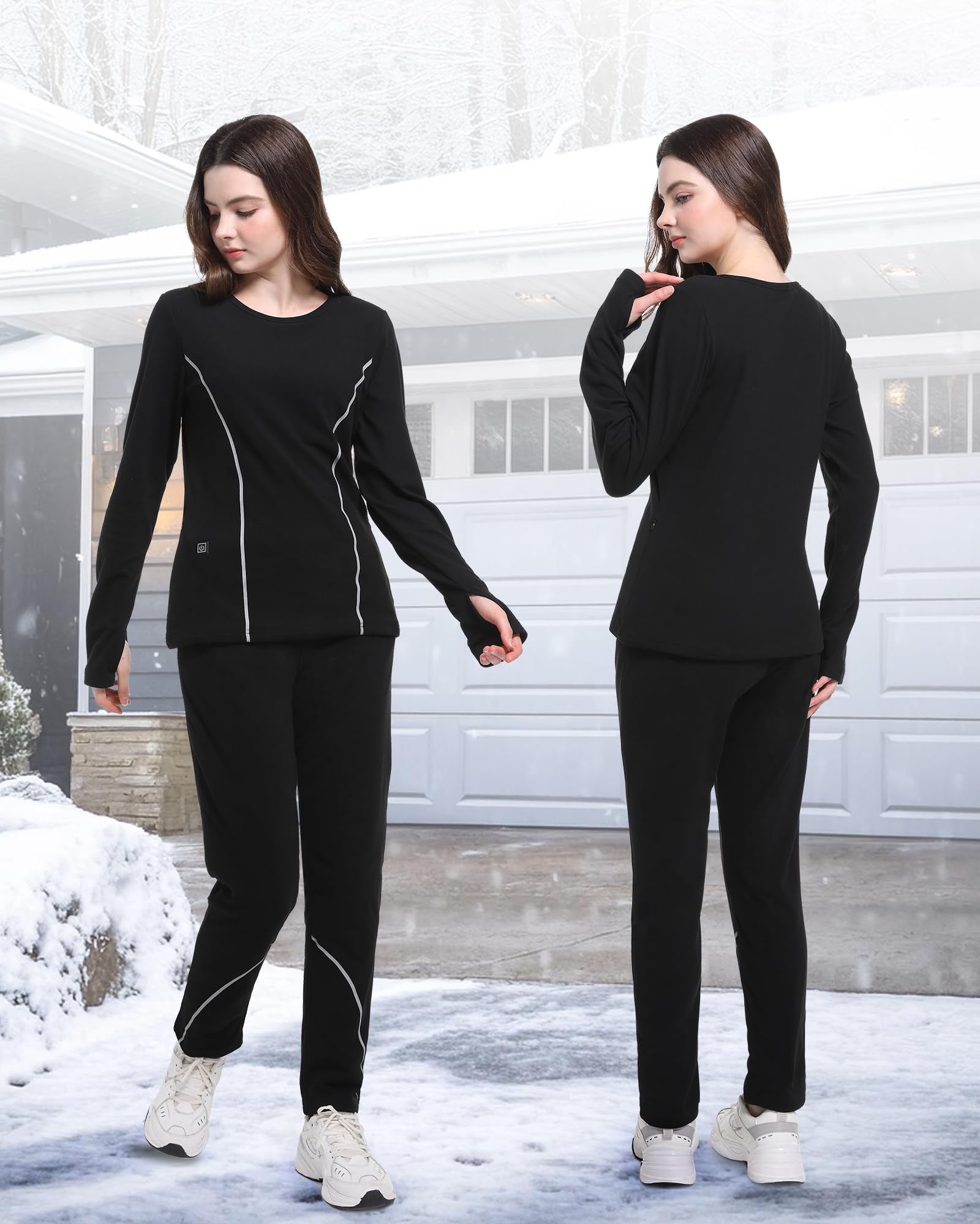 FERNIDA Conjunto de ropa interior térmica para mujer, ropa térmica eléctrica con banco de energía, ajuste de temperatura de 3 niveles, juego de capa base para invierno cálido y uso diario