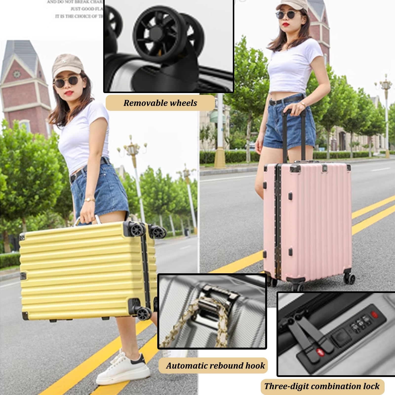 Equipaje de Mano, Maleta Rígida con Gancho, Maleta Giratoria con Ruedas de Gran Capacidad, Impermeable y Duradera para Viajes(Silver,30")