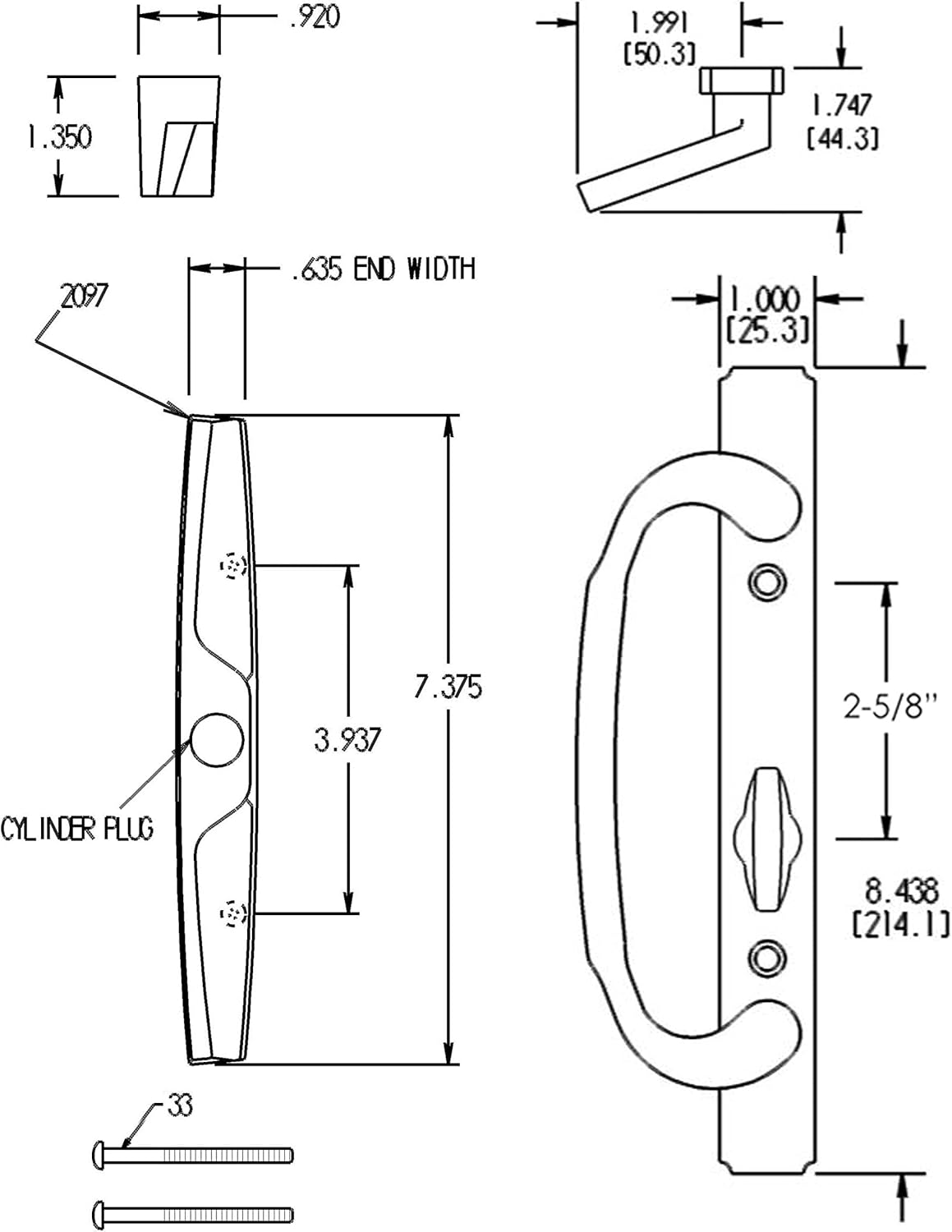 FPL Replacement Sliding Door Handle with Non-Keyed Pull - Offset Thumb Turn (White/Oil Rubbed Bronze)