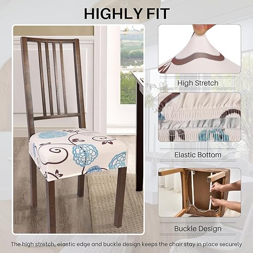 Miniatura 2 de SearchI Juego de 4 fundas elásticas para asiento de silla de comedor, suaves, extraíbles y lavables, protectores de asiento de comedor (cubierta