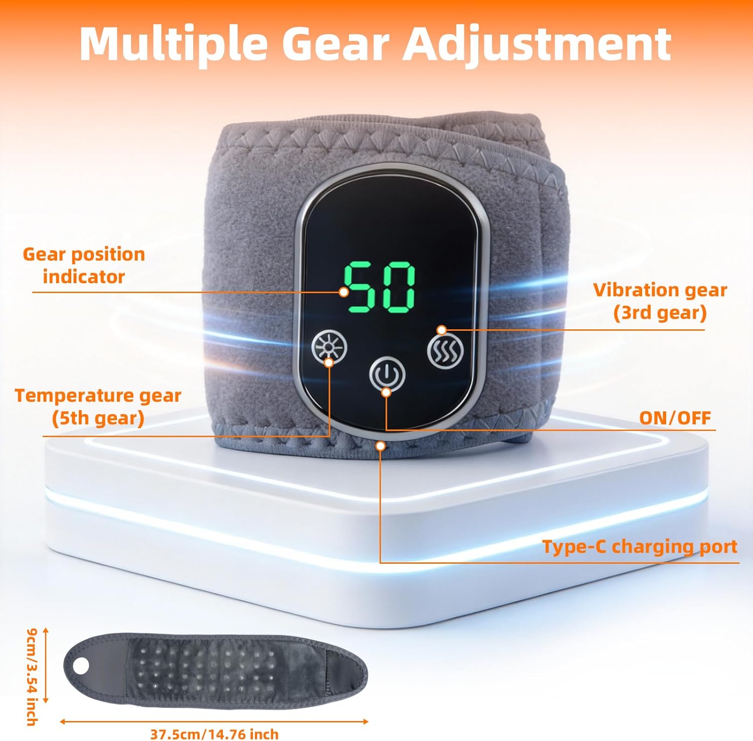 Cordless Wrist Massager with Heat & Vibration, Rechargeable Heated Wrist Brace, Red Light for Carpal Tunnel/Arthritis, Portable for Office/Travel/Gym, Left/Right Hand Universal, Gifts for Men Women