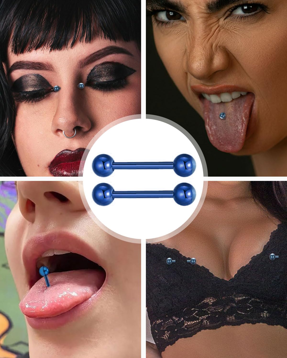 MYGLOAR Kit 14 Pièces Piercing Langue 14G - Barres Acier Chirurgical 10/12/14/16/18/20/22mm Avec Boules Colorées