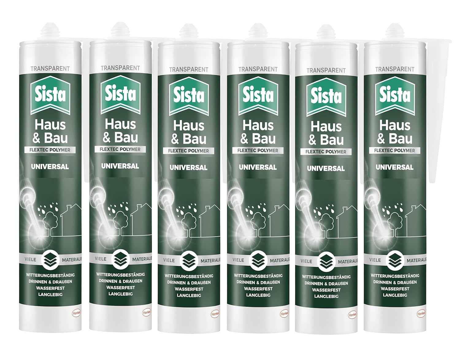 Sista Haus Universal, Kartusche, transparent, 6x 280ml | Transparenter Universal Acryl-Dichtstoff – elastisch & wetterbeständig