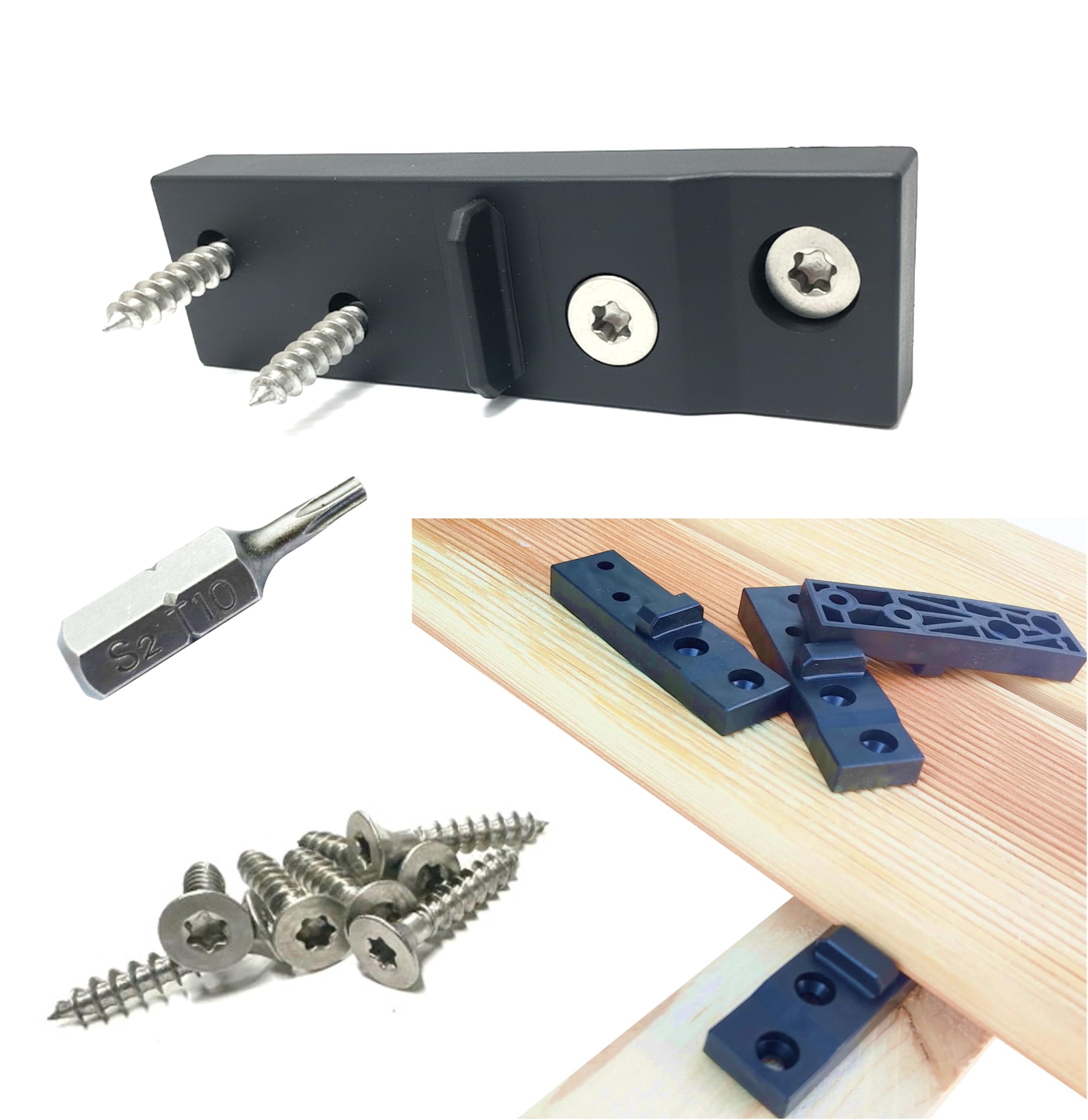 100 Stk. Abstandshalter für Terrassendielen verdeckte Befestigung Inkl. Edelstahl Schrauben + 1 Bit, Fugenbreite 2 mm / 4 mm oder 7 mm, Terrassenclips (ALU Unterkonstruktion, 2 mm Fugenbreite)