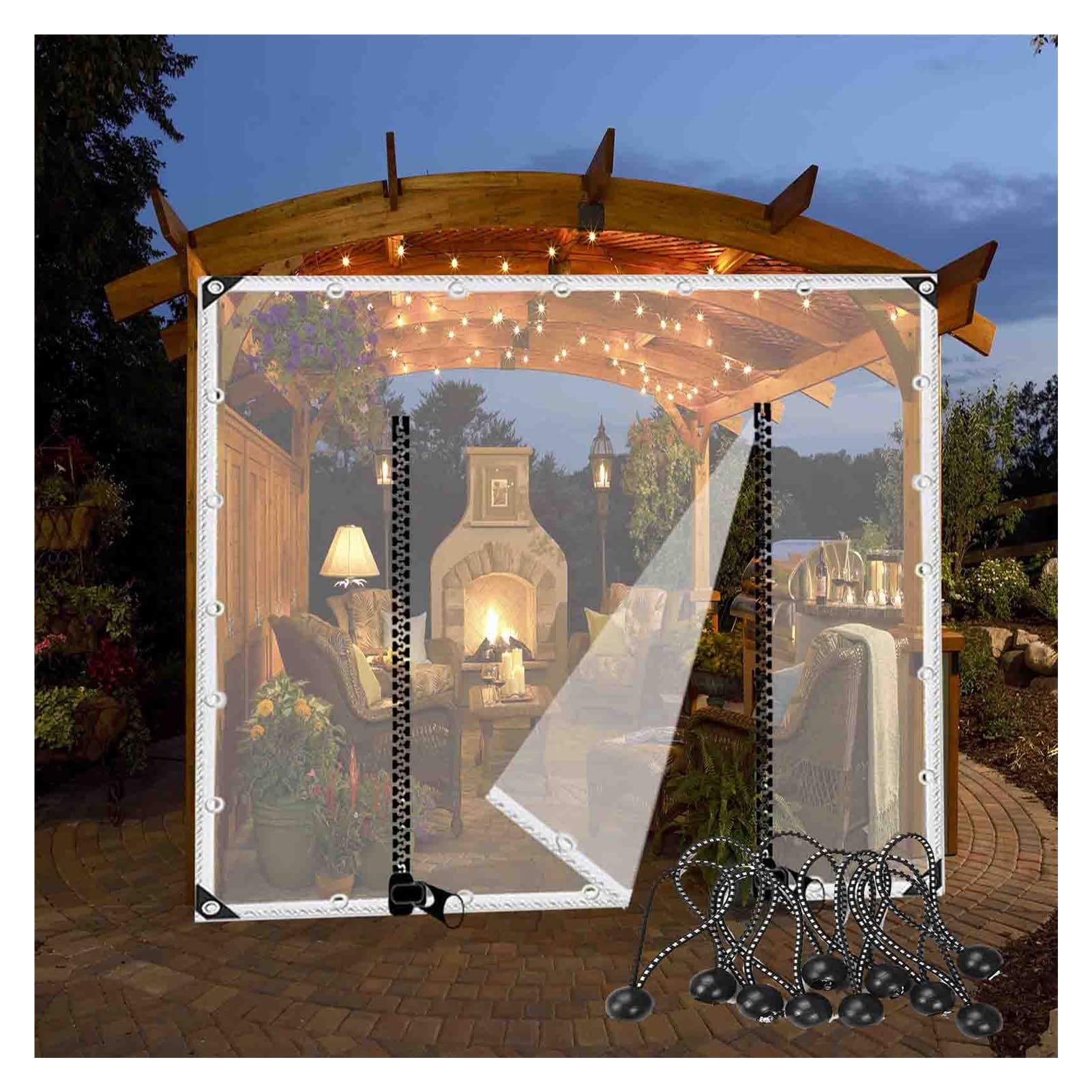 Telone Impermeabile in Plastica PVC con Occhielli e Cerniera, Pannelli Laterali in Telone Pieghevole Ideale Come Telone per Gazebo Portico (5x2m)