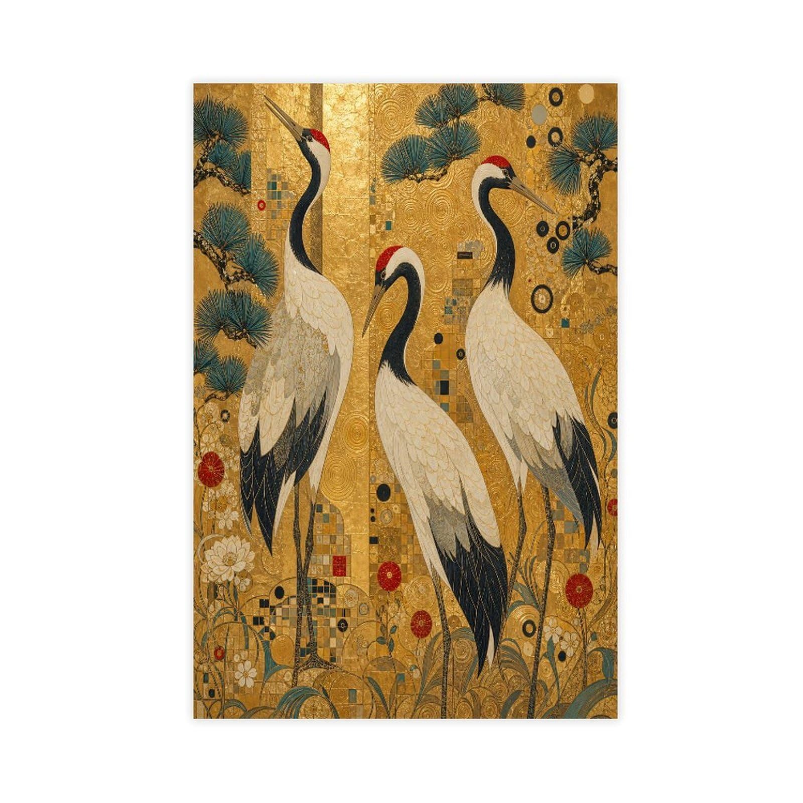 W7c8u2x3 Unframe-Style-12 Cranes Pine Trees Canvas Wall Art, Japanese Woodblock