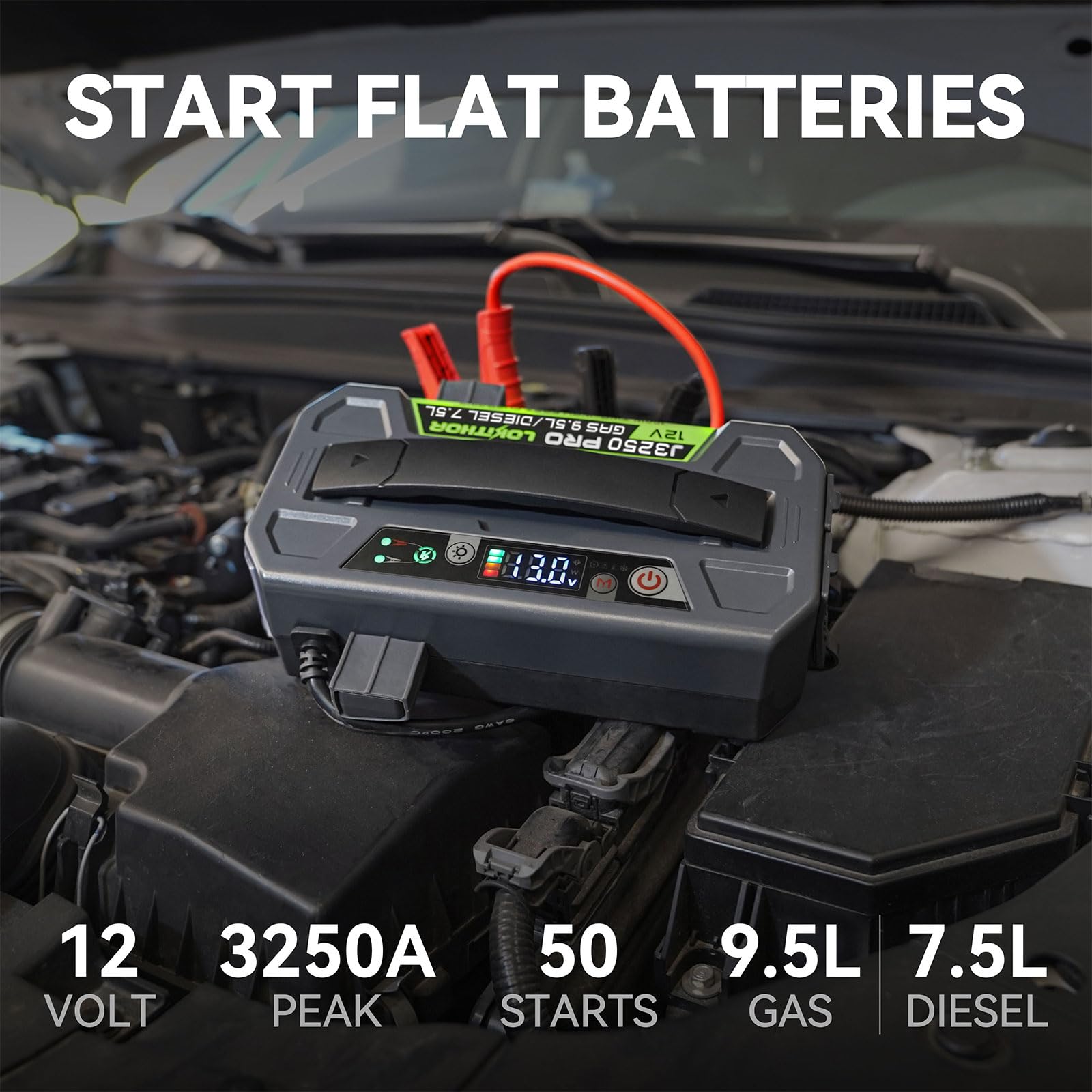 LOKITHOR J3250 PRO Jump Starter with ConnectMax, 3250A LiFePO4 Car Starter Battery for 9.5L Gas and 7.5L Diesel Engines, Jump Pack with 100W Two-Way Fast Charging, Super-Safe and 2000 Cycle Life