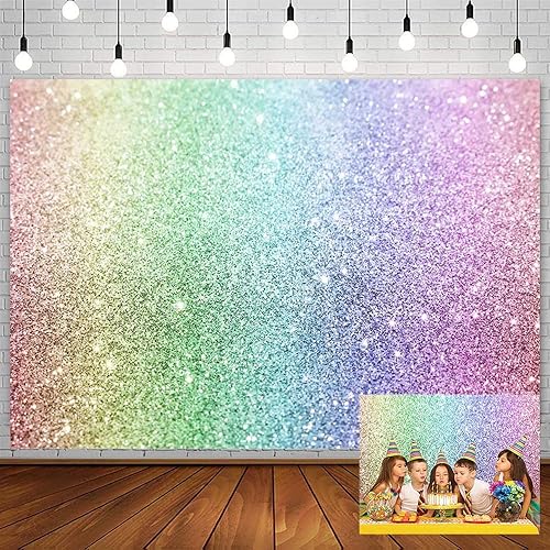 SENDY Fondo de cumpleaños con purpurina arcoíris para niña feliz cumpleaños, princesa, unicornio colorido, fotografía de cumpleaños, retrato de