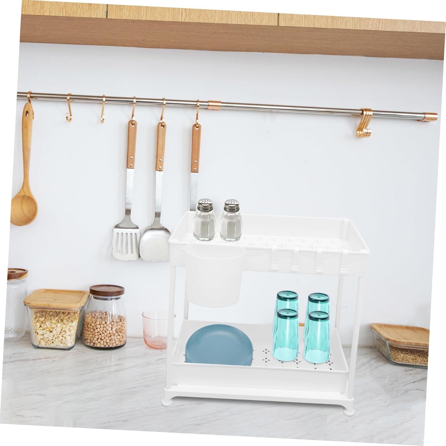 PRETYZOOM Kitchen Storage Rack under Sink Organizer Sliding Basket Cabinet Organizer Retractable Sink Storage Rack Large Capacity