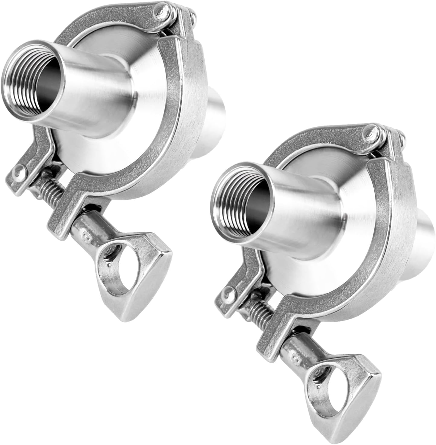 QWORK Sanitary Female Ferrule Fittings, 1.5" Tri Clamp to 1/2" NPT Female Sanitary Pipe Fittings Set, Heavy Duty Tri Clamp + Sanitary Fitting + Silicone Gasket (50.5mm OD Ferrule), 2 Sets