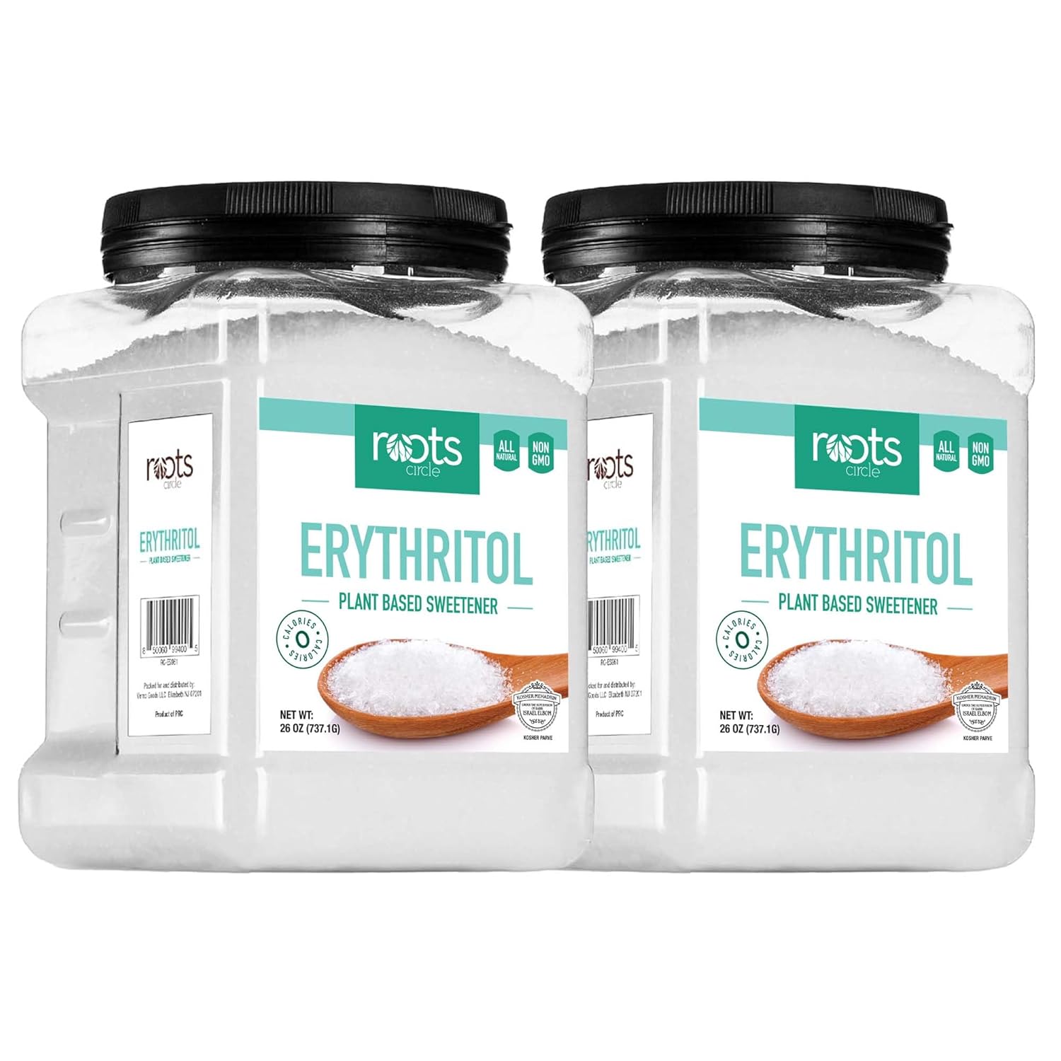 Roots Circle Premium Erythritol Sweetener - Zero Calorie Plant-Based Sugar Alternative for Baking & Sweetening - All-Natural, Keto Friendly, OU Kosher, Non-GMO, Gluten-Free (26 ounces (Pack of 2))