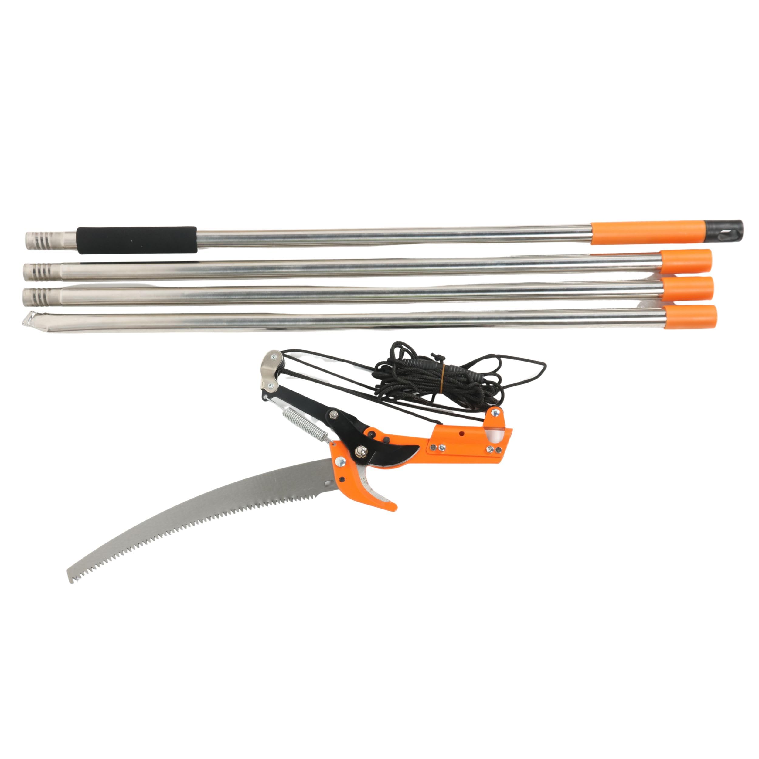 Ark Mat Orange Manual Pole Saw Tree Pruner - Long Reach Pruning Saw With Scissor Head, 65Mn Steel Blade - Lightweight Telescopic Tree Trimming Tool (3.5M Long)