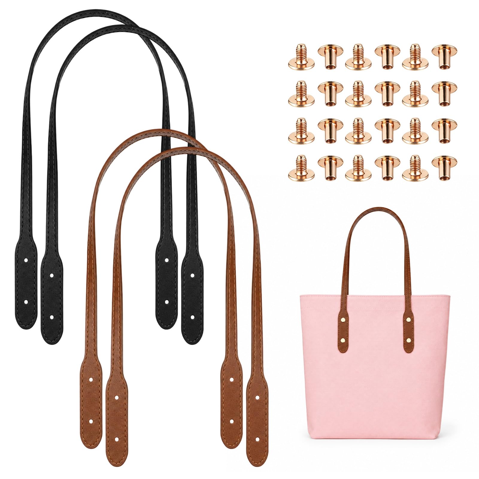 2 PCS PU Leather Bag Handles, Purse Straps with 16 Sets Rivets