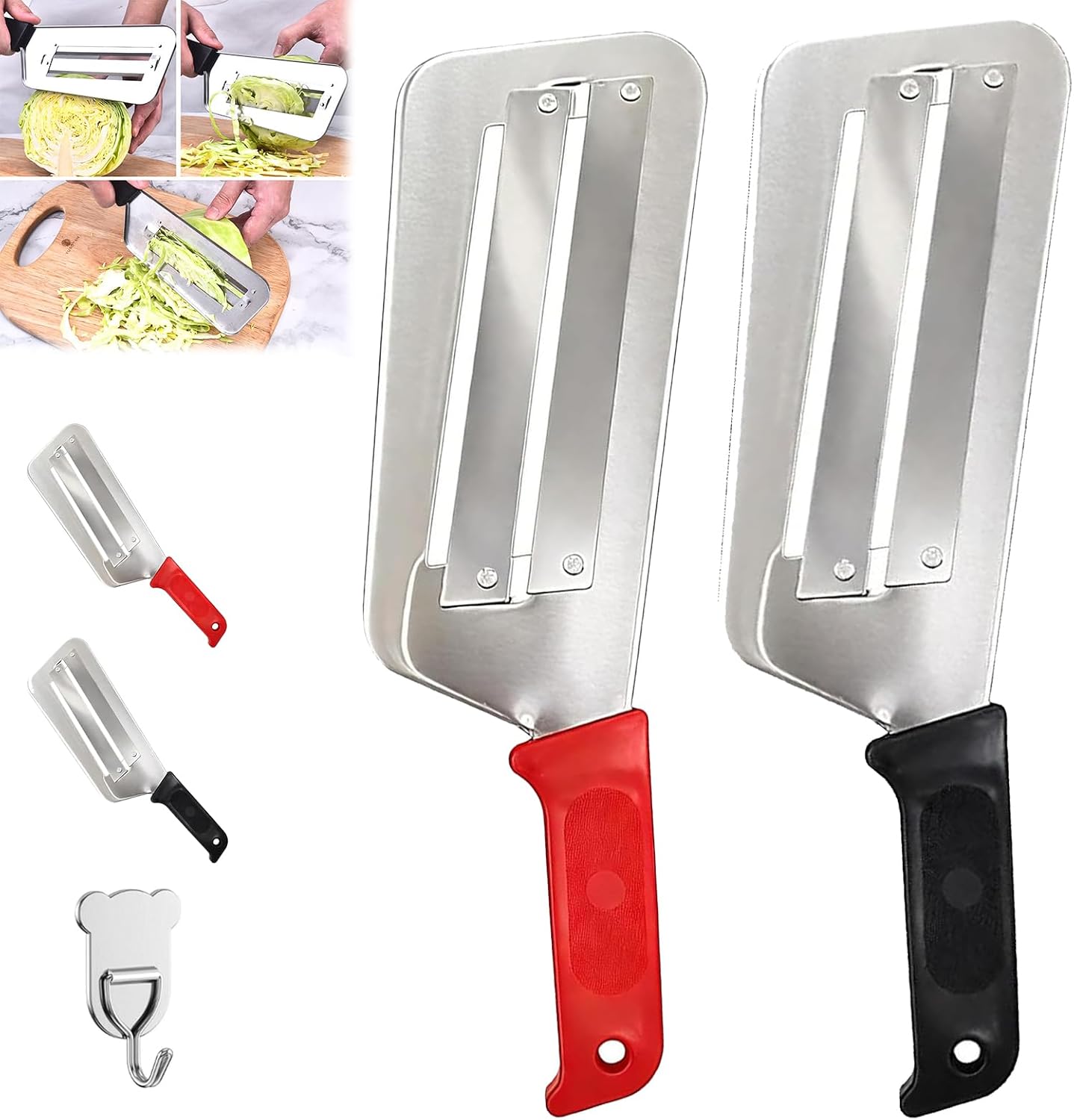 Cuchillo Triturador de Repollo – Cuchillo Triturador de Cocina con Hoja de Acero Inoxidable Afilada, Cabbage Shredder Manual para Sauerkraut, Coleslaw y Vegetales (Red+Black)