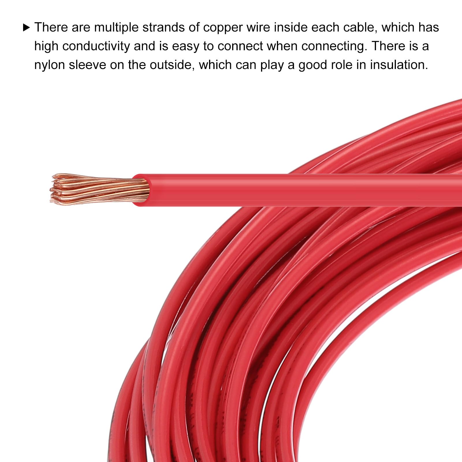 MECCANIXITY THHN Stranded Wire 50 Feet 12AWG Gauge Isolamento Building Wire - Cavo di rame UL Listed - PVC 600V Filo elettrico per residenziale, commerciale, industriale, messa a terra - Rosso