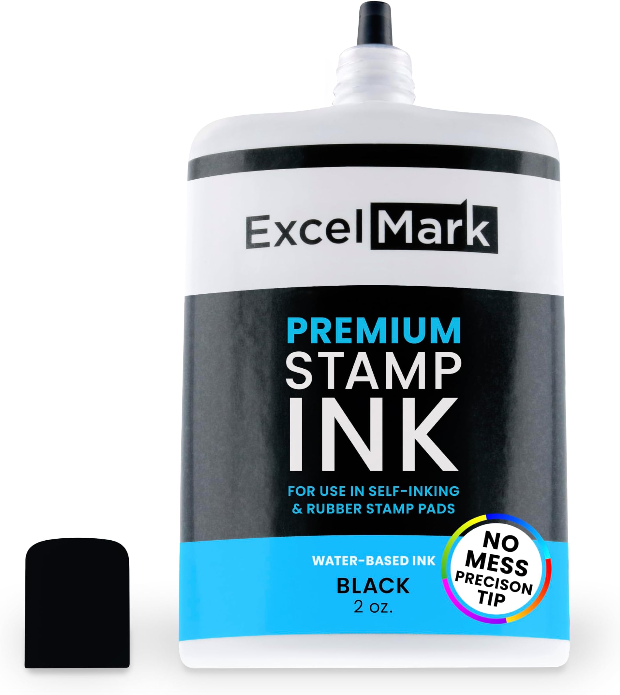 ExcelMark Stamp Ink – Ink Refill for Stamp Pads & Self-Inking Stamps - No Mess Precision Tip - Easy Re-Inking - Perfect for Crisp, Clear Impressions - 2 oz. - Black Ink