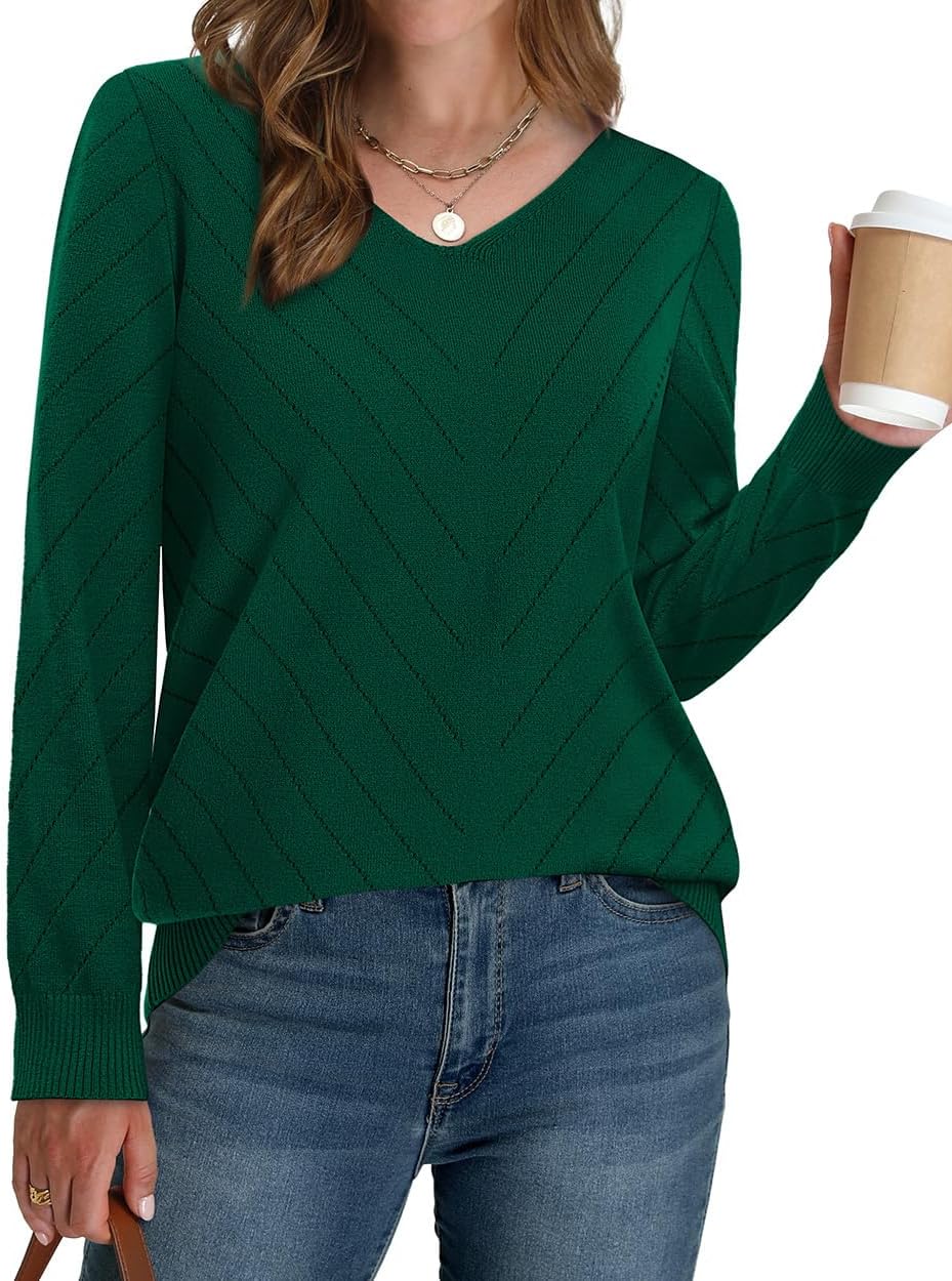 WIHOLL Sweaters for Women V Neck Casual Knit Long Sleeve Tops Lightweight Pullover Clothes Fall Fashion Outfits 2026 - Image 3