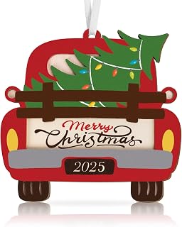 Wood Christmas Ornament 2025 Ornaments for Christmas Tree Decorations Red Vintage Truck, Dated Ornaments 2025 Keepsake Yearly Hanging for Xmas Wreath Decor Holiday Party Supplies