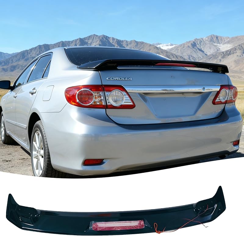 STSEV01 Ala de alerón trasero con luz para Toyota Corolla 2009-2013 Accesorios | (para L, LE, S, CE, XLE, XRS), luz de freno LED, bonitos mods de aspecto limpio, aspecto agresivo, aspecto deportivo, material ABS