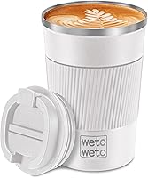 Vista 1 de WETOWETO Taza de viaje de 12 onzas, taza de café reutilizable aislada con tapa a prueba de fugas, taza de café de viaje de acero inoxidable, taza