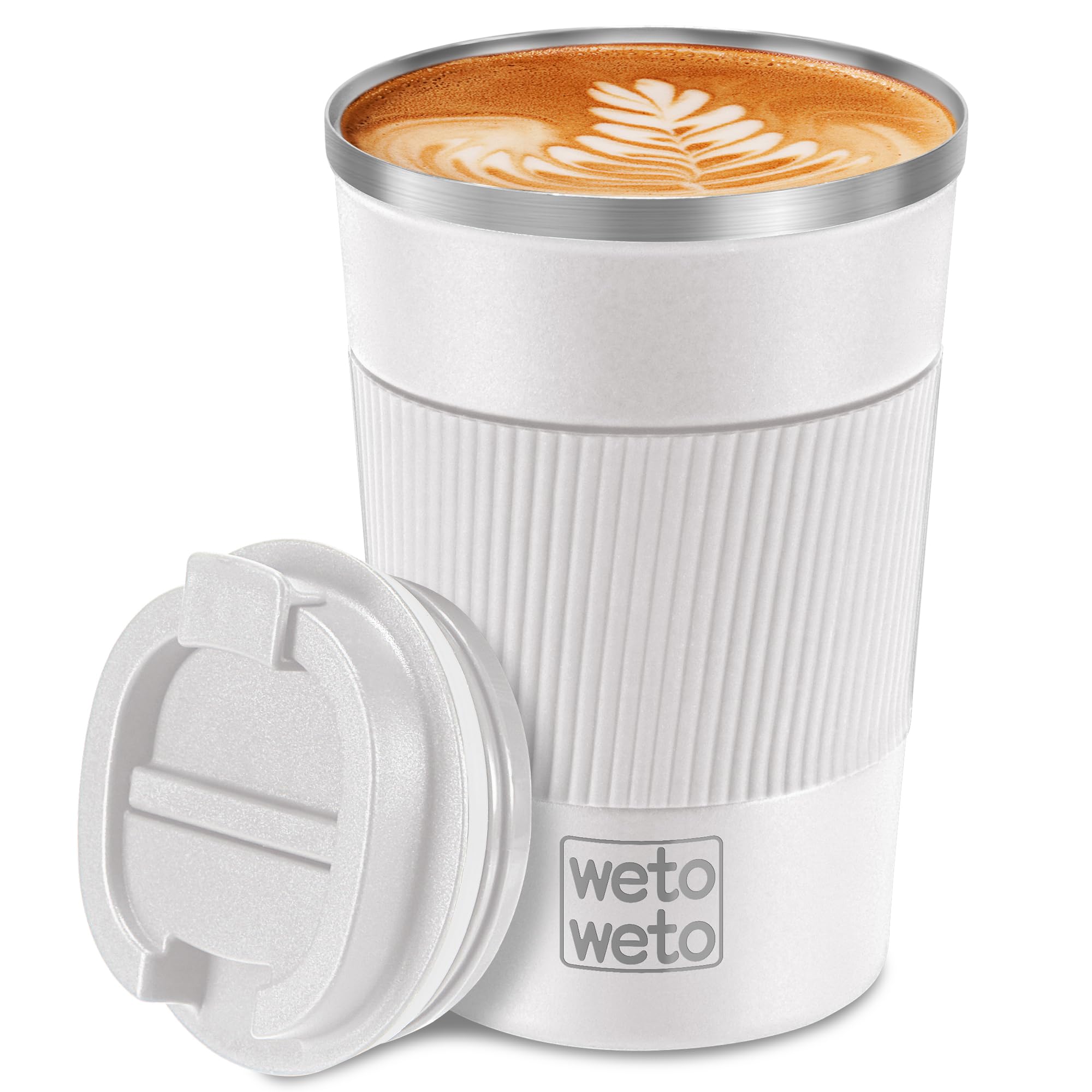 WETOWETO 12oz Travel Mug, Insulated Reusable Coffee Cup with Leak Proof Lid, Stainless Steel Travel Coffee Mug Portable Coffee Mug for Hot and Cold Water Coffee(White)