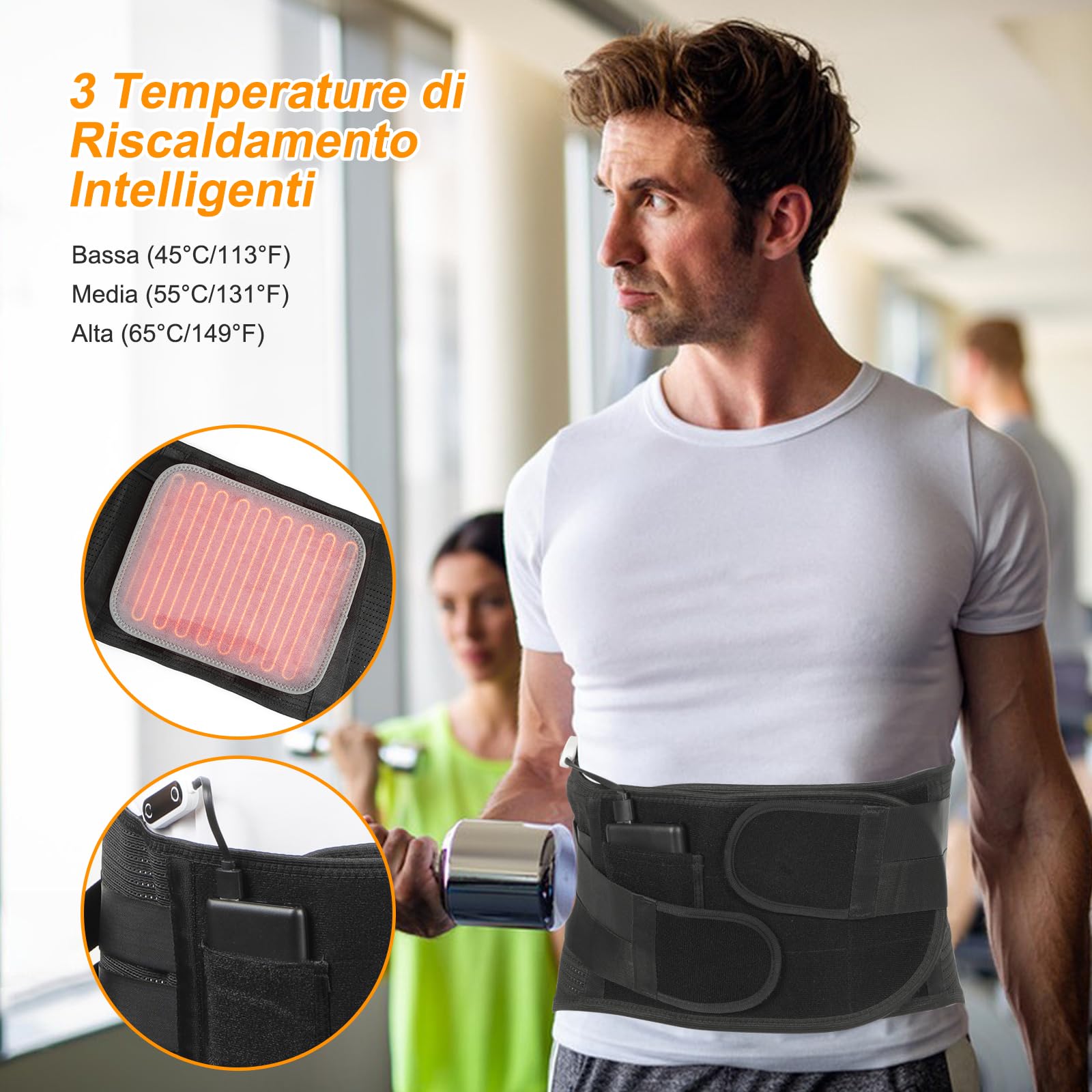 Almohadilla térmica inalámbrica para espalda, cinturón de apoyo lumbar calentado para mujeres y hombres, soporte lumbar para ciática, escoliosis, hernia discal, L