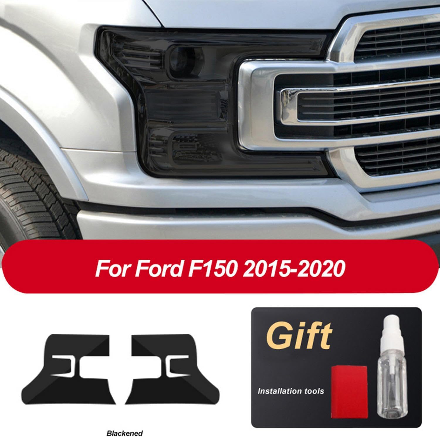 JCAKES 2 Pcs Car Headlight Black Protective Film Protection Transparent TPU Sticker， for Ford F150 2015-2020 Raptor SVT Accessories