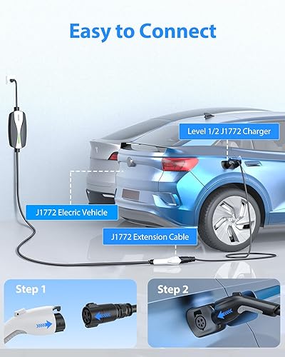 Miniatura 5 de Cable de extensión de cargador EV, cable de extensión J1772 de 40 amperios de 21 pies compatible con cargadores de vehículos eléctricos SAE J1772 de