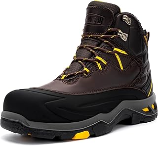 Men's Work Boots Composite Toe, 8" Waterproof Dirt-Repellent Leather Non-Slip Steel Toe Boots, Ankle Support Anti-Static Puncture Proof Footwear