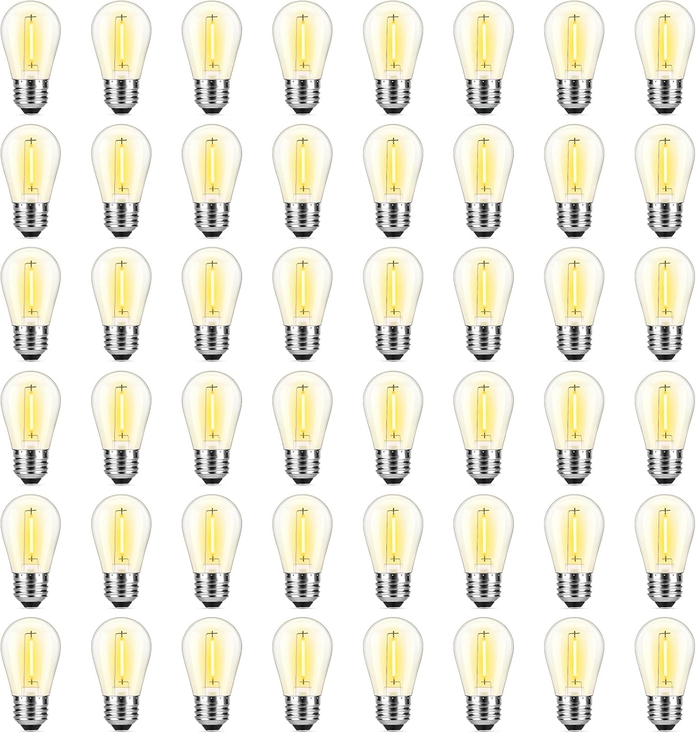 MAXvolador 48 Pack LED S14 Replacement Light Bulbs for Outdoor String Lights, Shatterproof Bulb for Patio Backyard Garden Waterproof, Dimmable, Warm White 2700K, E26 Medium Base