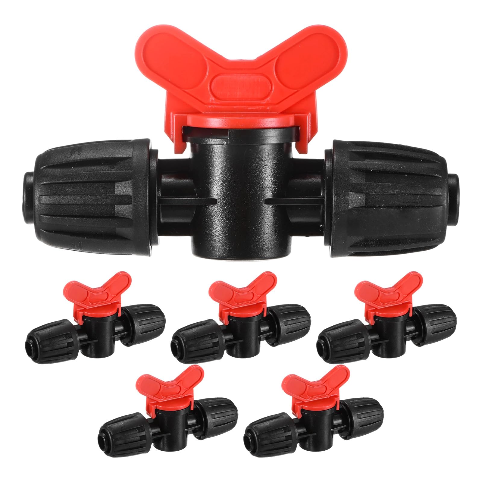 M METERXITY 6-Pack Drip Irrigation Valves, 1/2 Inch Plastic Barbed Shut-Off Valve for Drip Tubing/Garden Irrigation System/Lawn and Greenhouse Watering [Black Red]
