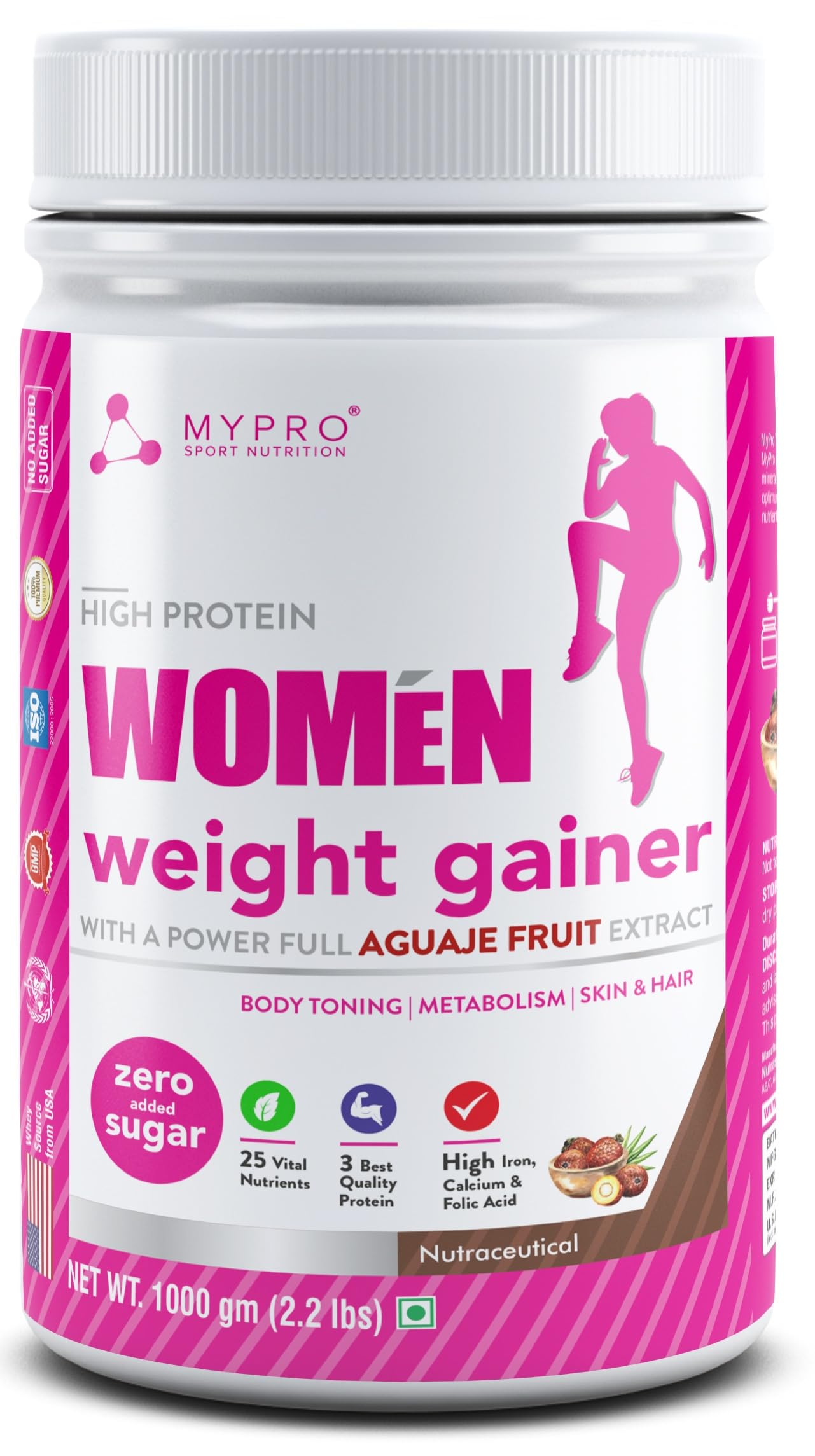 Mypro Sport Nutrition High Protein Women Weight Gainer For Increase Muscle With Full Power With (24 Vital Nutrients,3 Best Qaulity Protien) For Women (Strawberry Cup Cake- 1000 Gm)