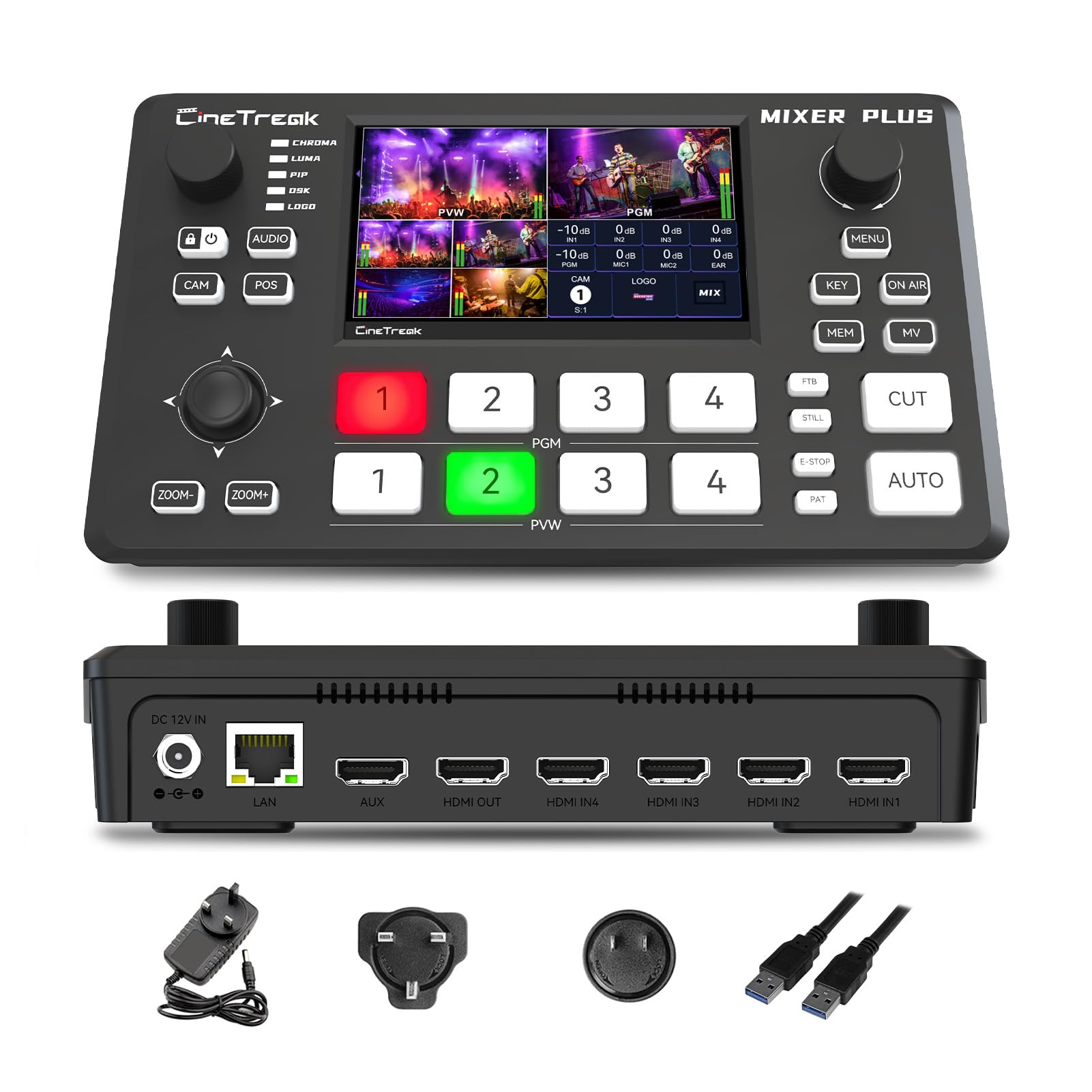 Mixer Plus Compact 4 x HDMI Video Switcher with 4 Inch Built-in Screen, Portable Livestream Switcher for Multi-Camera Productions, Online Courses, Events, YouTube, OBS, Zoom