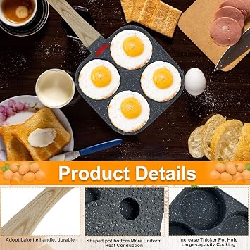 Egg Pan Non Stick 4 Hole Pancake Pan Nonstick Aluminium Frying Pan Fried Eggs Burger Pan Multi Mini Pancake Pan Poached Egg Pan Egg Skillet for All Gas Stove & Induction Hob (Without Brush & Spatula)