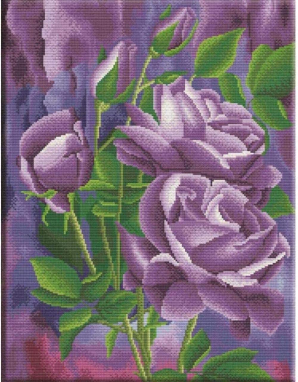 Point de croix tapisserie fleur de rose kit broderie demi-point 40x50cm canevas fils coton DIY