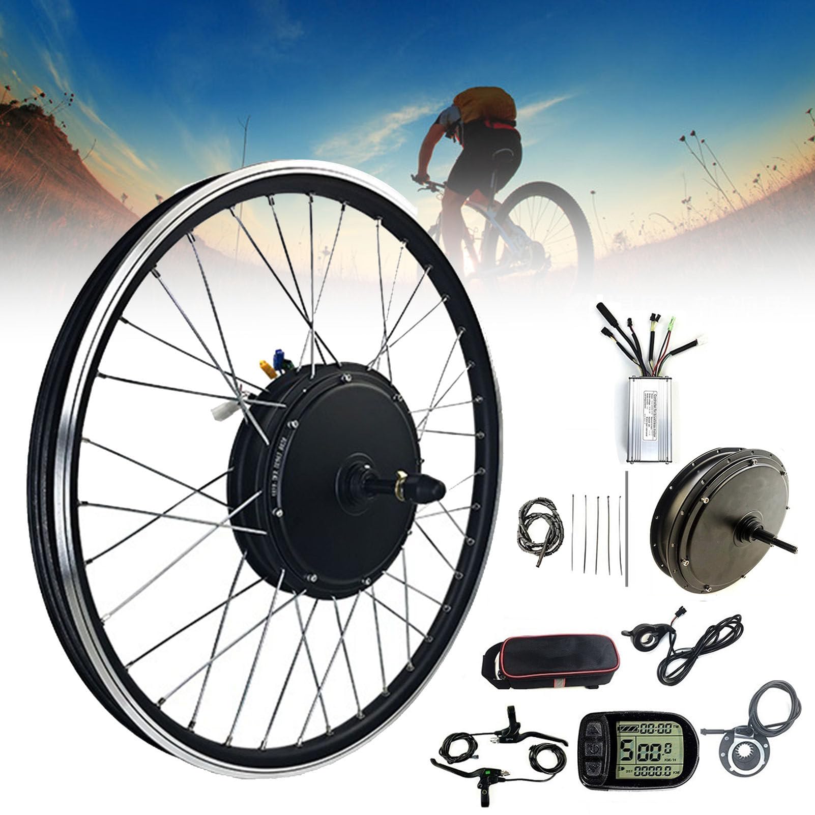 Zestaw do konwersji roweru elektrycznego 20"/24"/26"/27,5"/28"/29"/700C, zestaw do konwersji tylnego koła do rowerów elektrycznych, silnik w piaście 48 V 1000 W/1500 W, silnik bezszczotkowy, kontroler