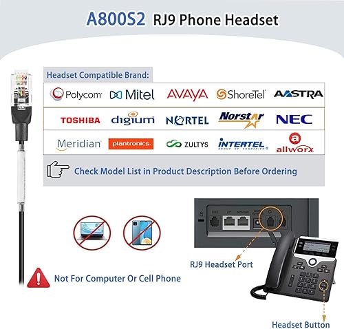 Miniatura 3 de Arama Auriculares de teléfono con cable mono con micrófono con cancelación de ruido compatibles con ShoreTel Plantronics Polycom Zultys Toshiba NEC