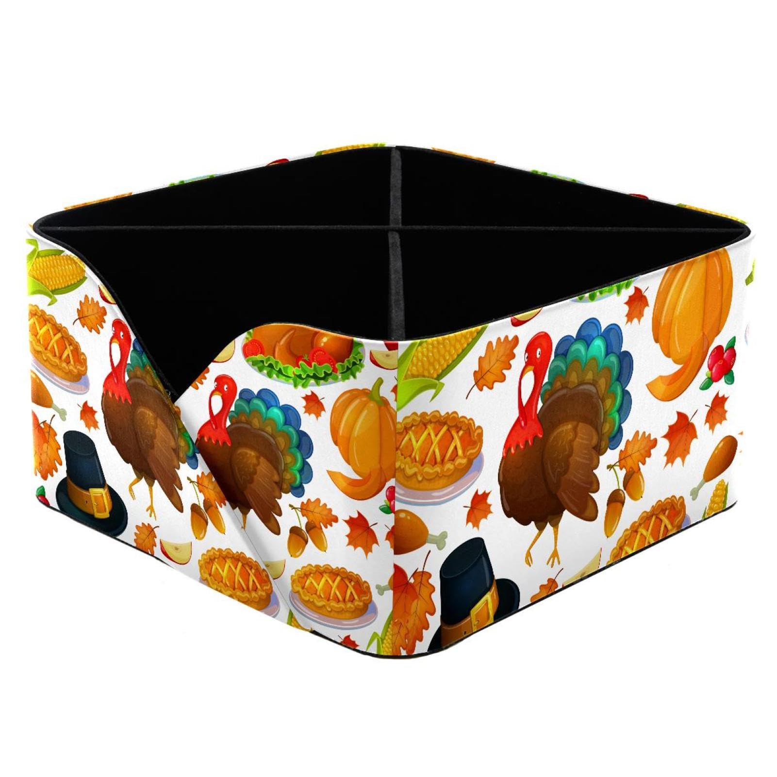 KengjuTesu Thanksgiving Turkey Pumpkin Leaves Desktop Organizer Pen Holder, Rectangular Pencil Cup for Office, Study and Makeup Stations